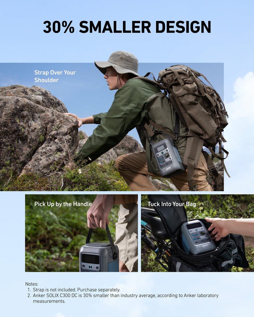 Anker SOLIX C300 portable handle and scale demonstrating lightweight design for easy carry