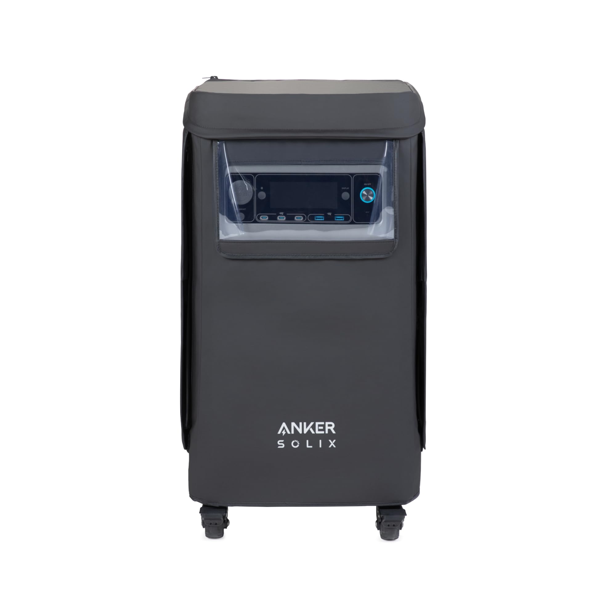 Anker SOLIX cover pocket holding cables showing organized storage benefit