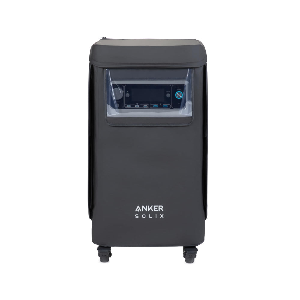 Anker SOLIX cover pocket holding cables showing organized storage benefit