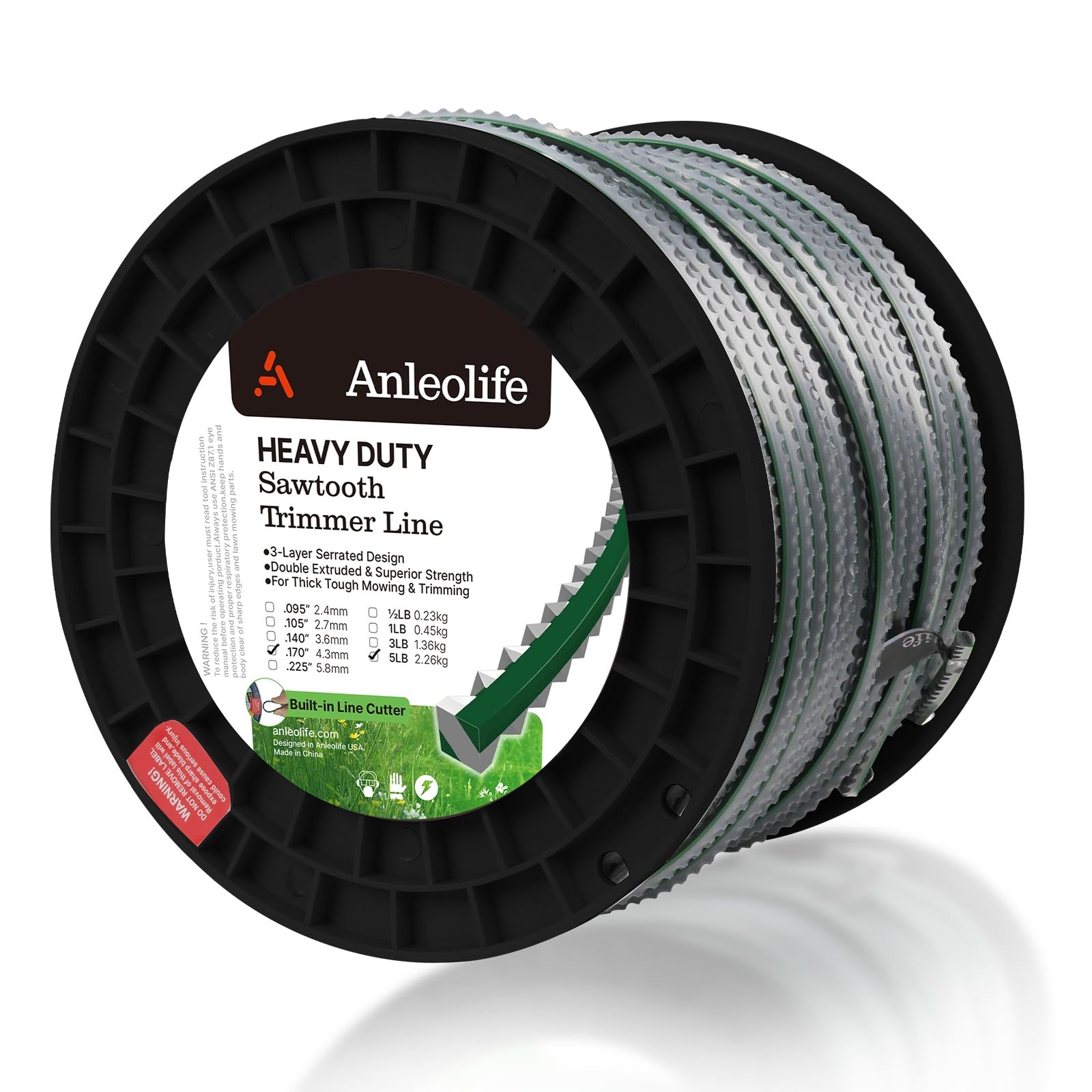 Anleolife front spool showing 440 ft bulk and heavy-duty benefit
