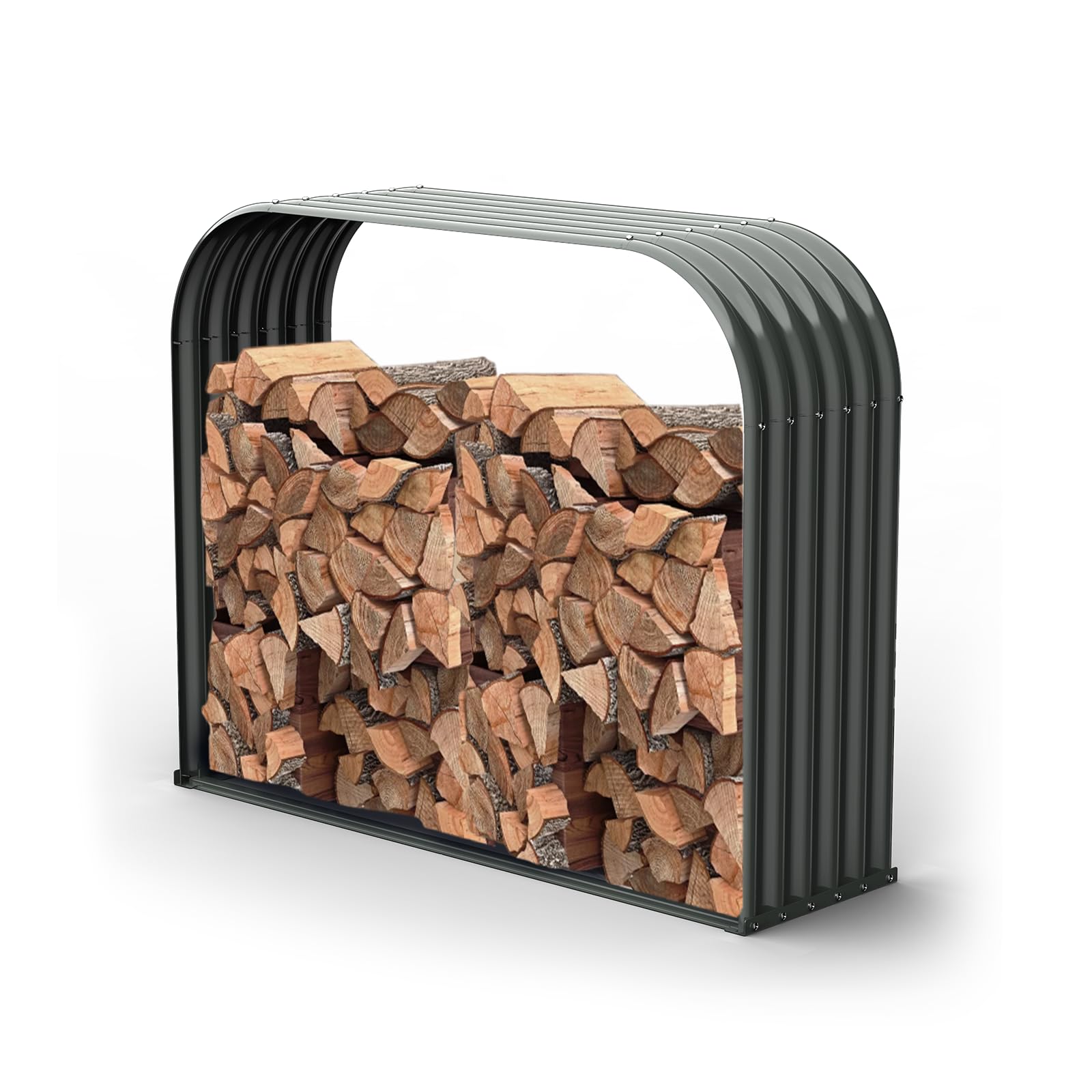 ANLEOLIFE front view of the Trio Wide rack showing organized wood and weather protection
