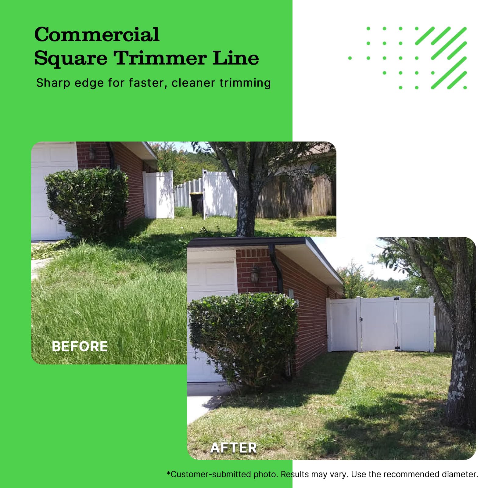 A ANLEOLIFE line cutting through thick grass in use showing aggressive performance and border definition