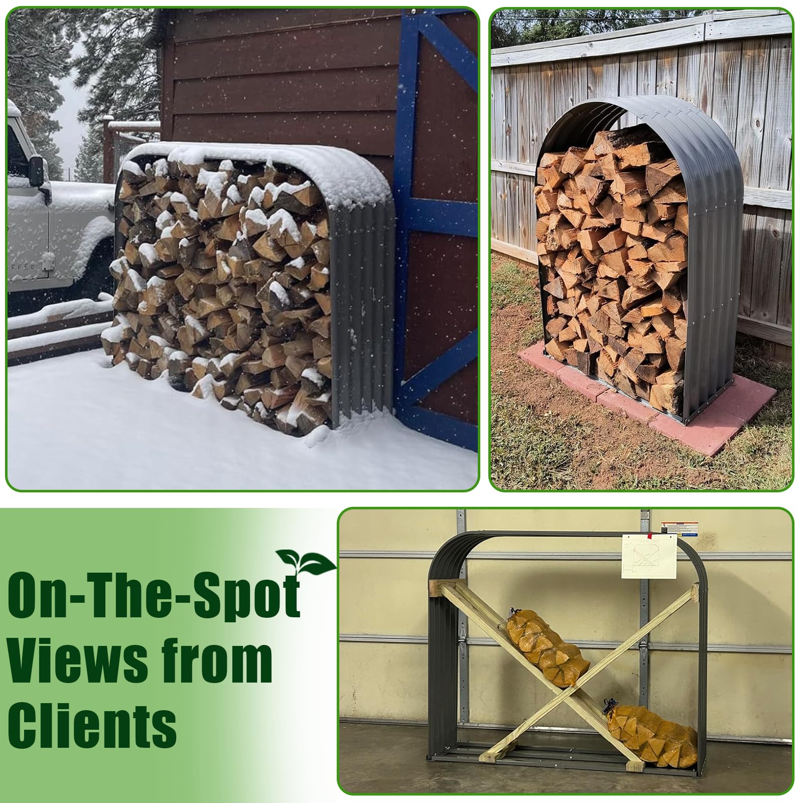 ANLEOLIFE loaded rack next to a person for scale and convenient wood access