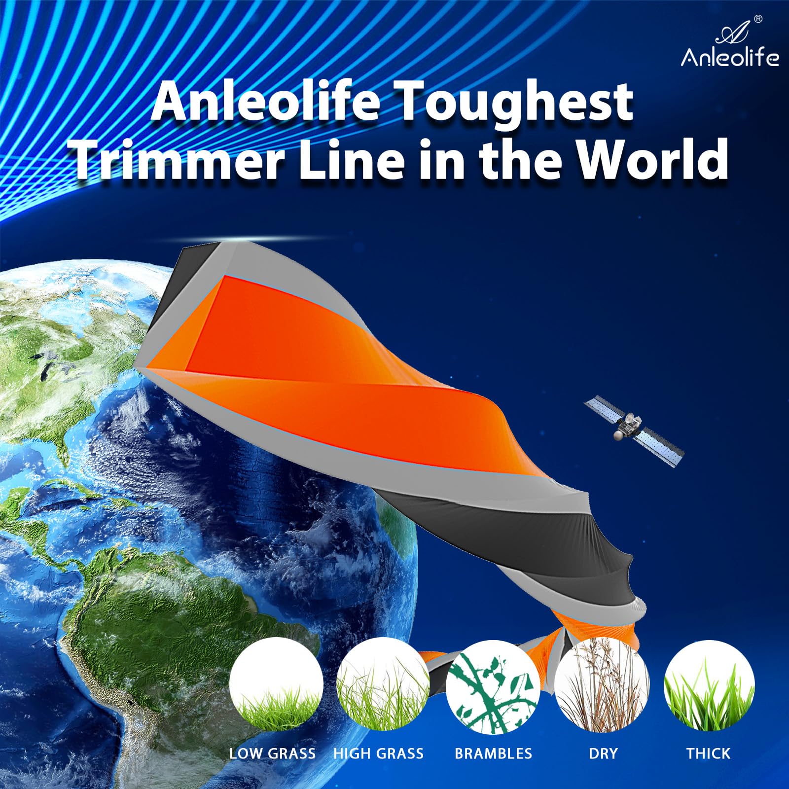 Macro view of A ANLEOLIFE line texture demonstrating toughness and reduced fraying advantage
