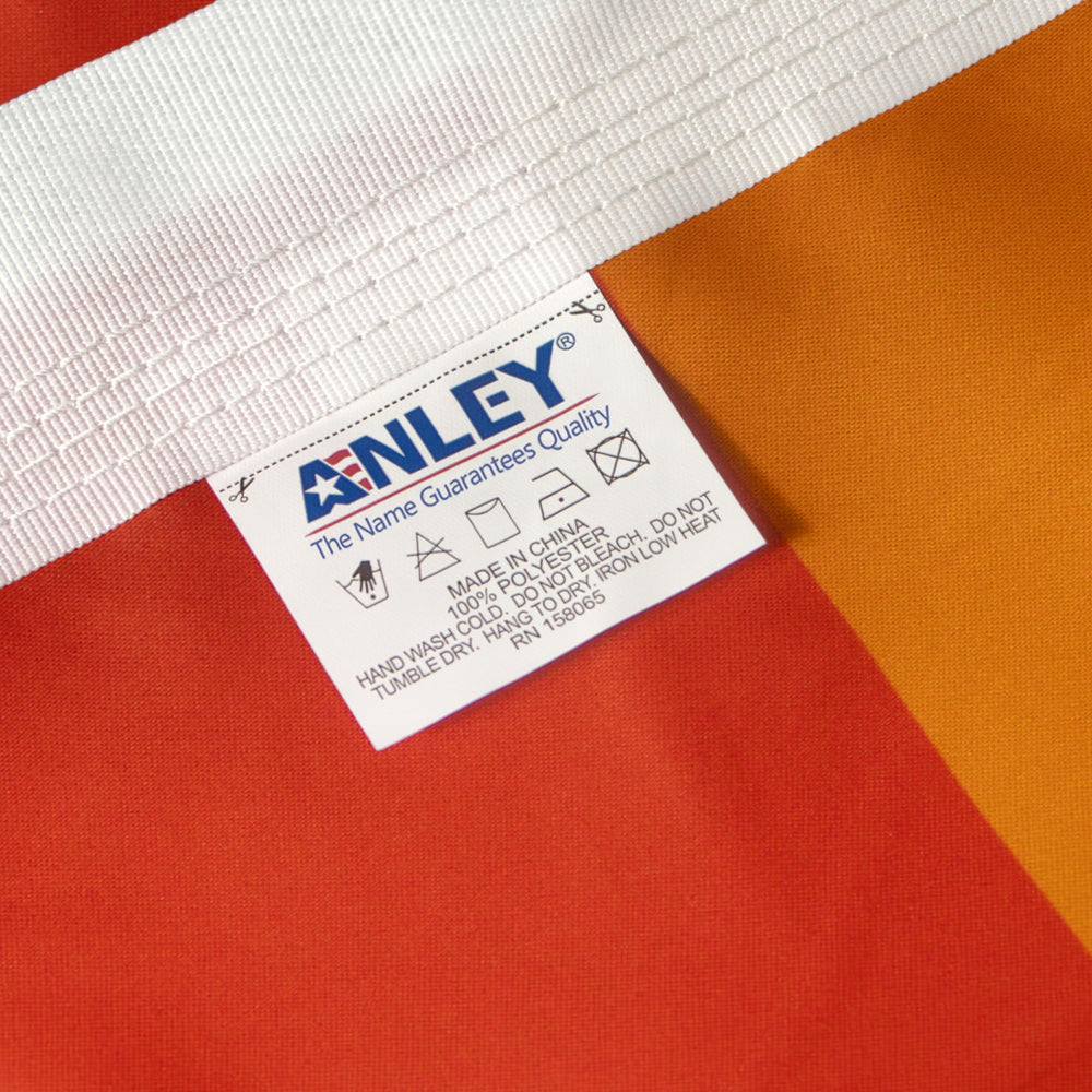 Anley flag beside ruler showing 3x5 ft scale for accurate sizing benefit