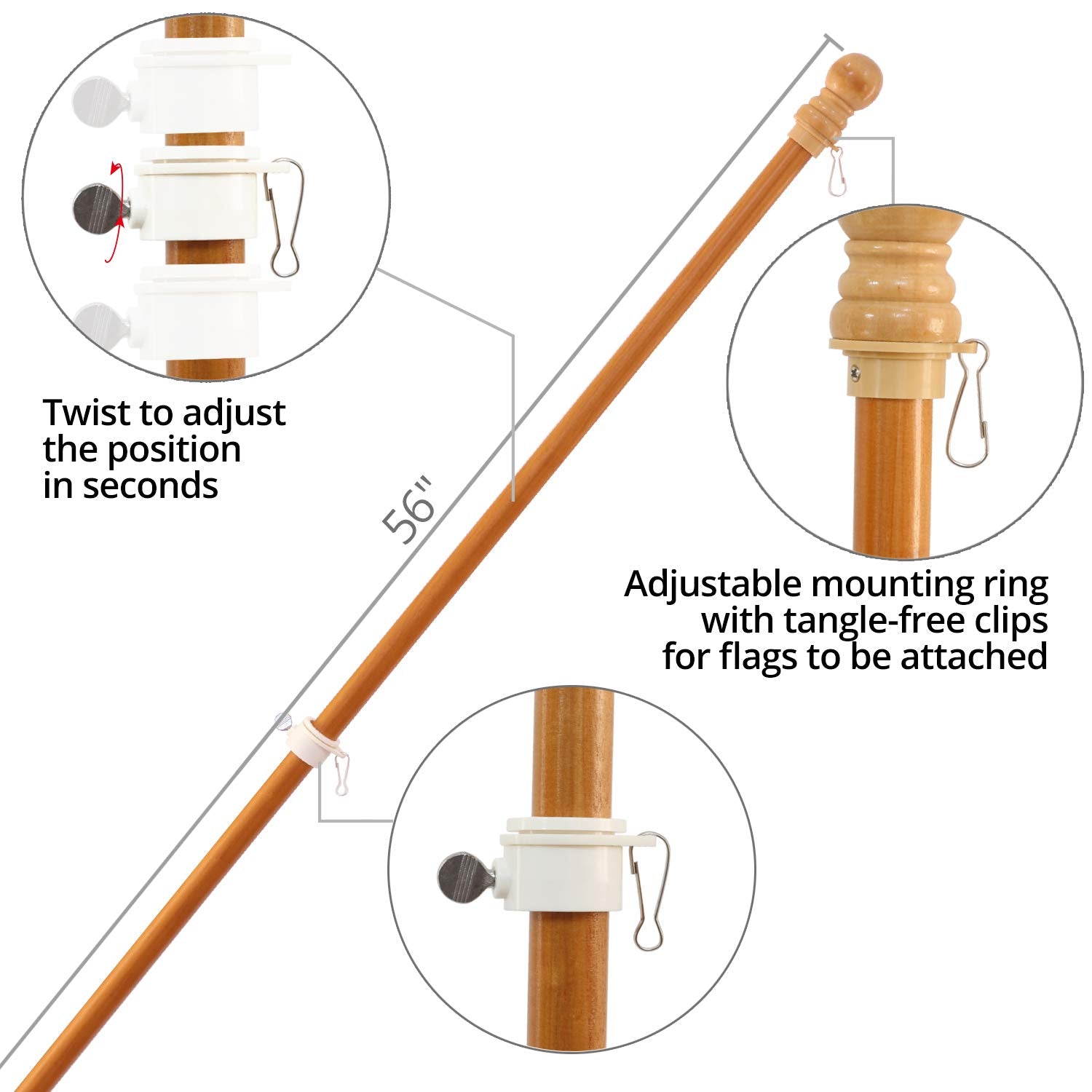 Anley clip and spinning tube close-up reducing wrap and easing rotation