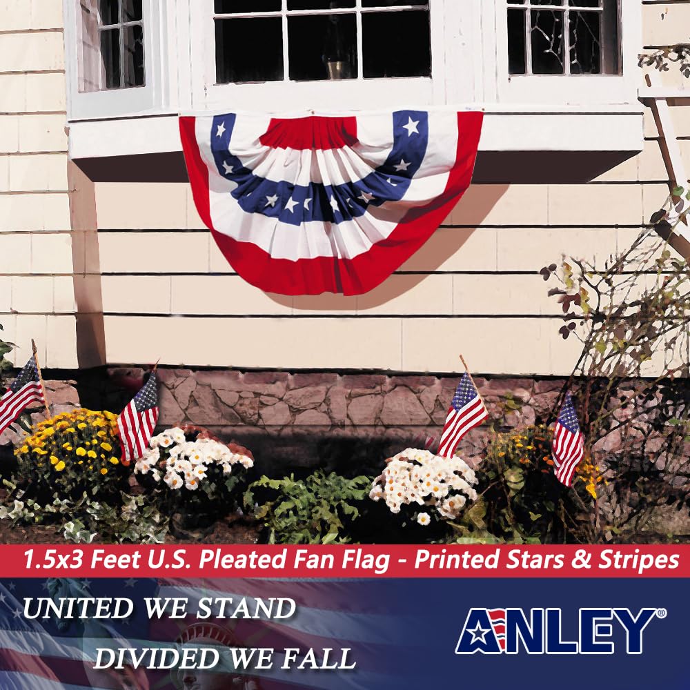 Anley flag hung on a porch railing showing patriotic décor for events and homes