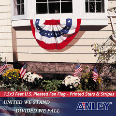 Anley flag hung on a porch railing showing patriotic décor for events and homes