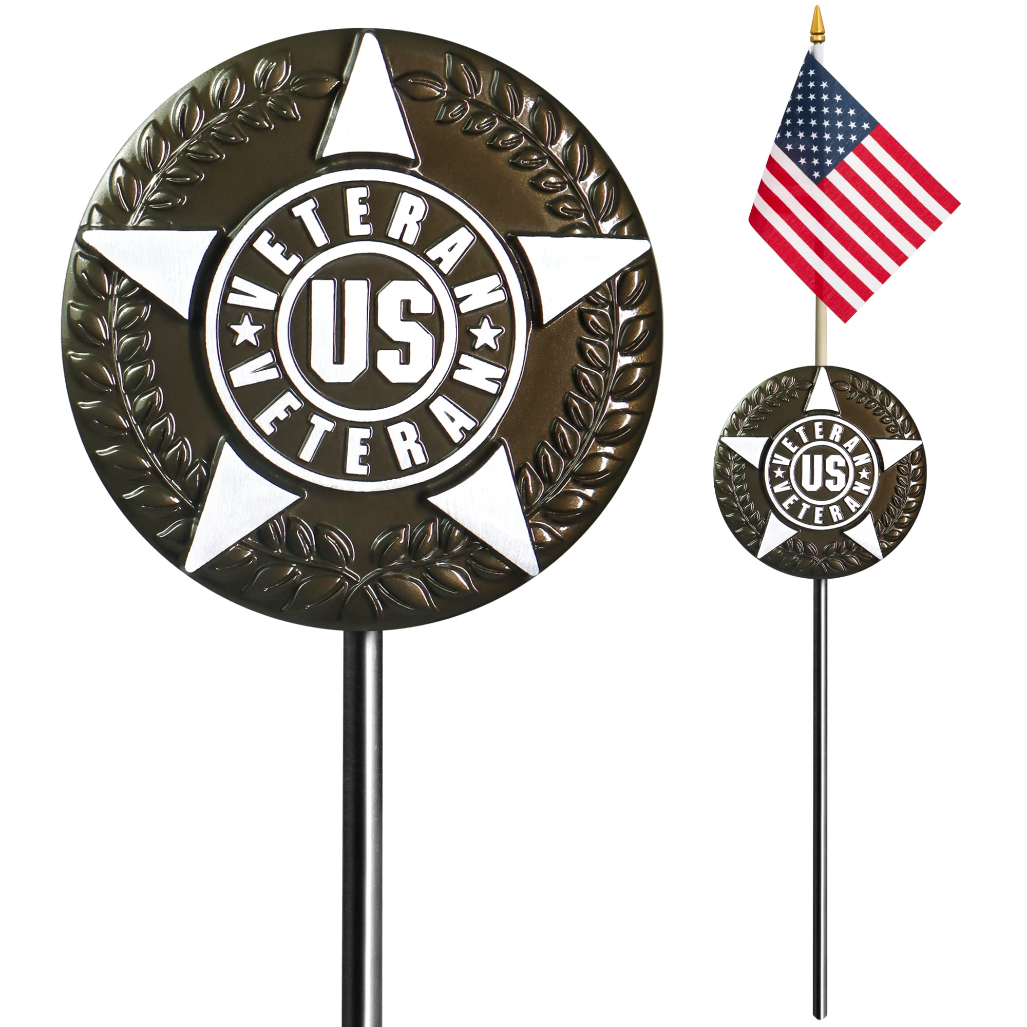 Anley front view showing veteran plaque and 5x8 flag for dignified tribute