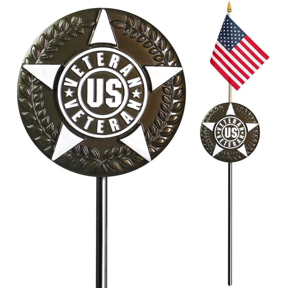 Anley front view showing veteran plaque and 5x8 flag for dignified tribute