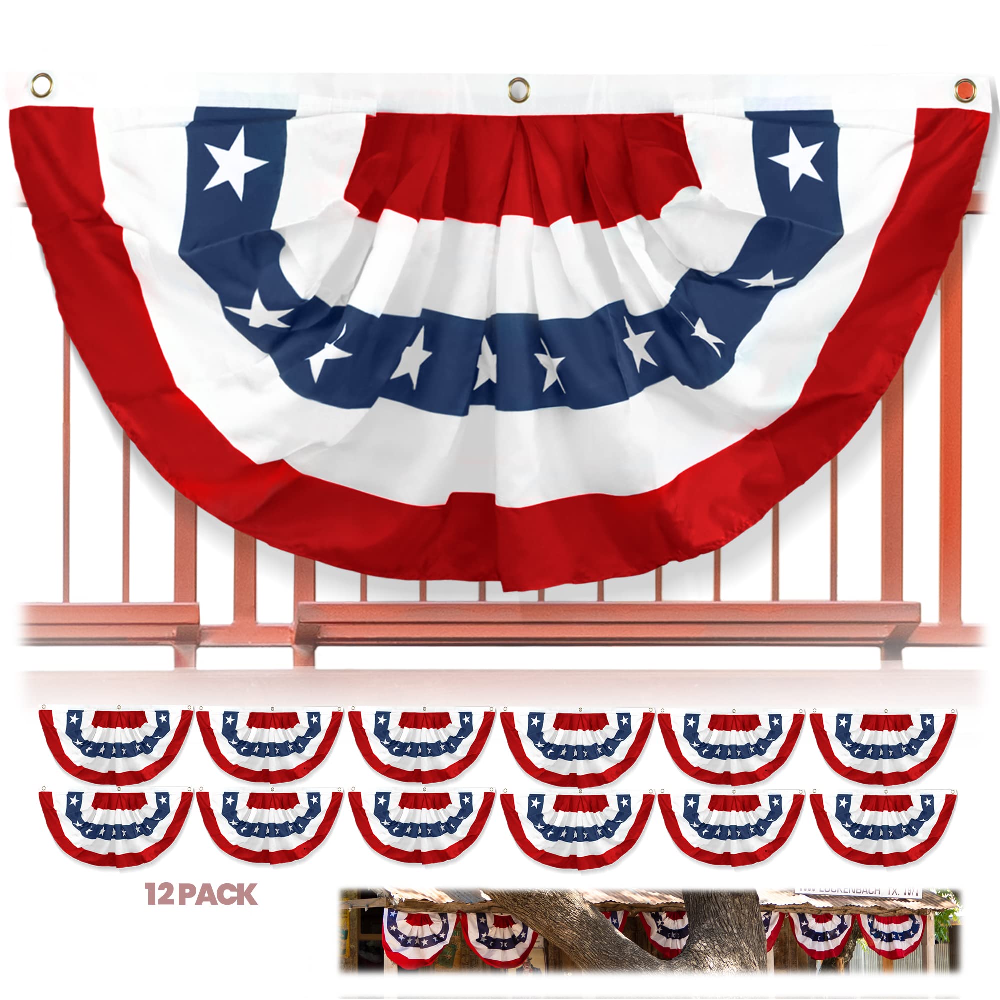 Anley front view pleated fan flag showing bold Stars and Stripes, instant curb appeal