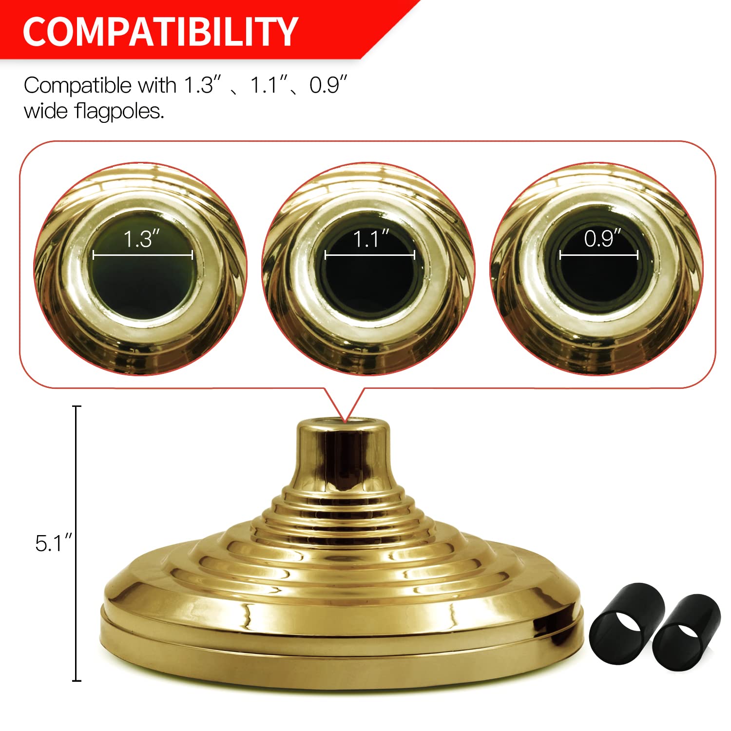 Anley gold stand next to a hand for scale illustrating compact size