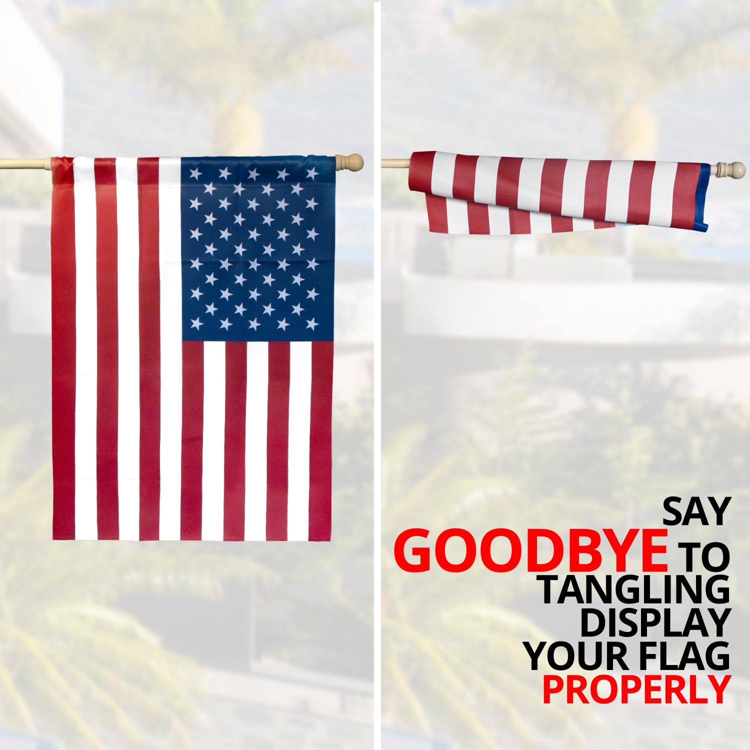 Anley flagpole mounted on porch demonstrating easy installation and curb appeal