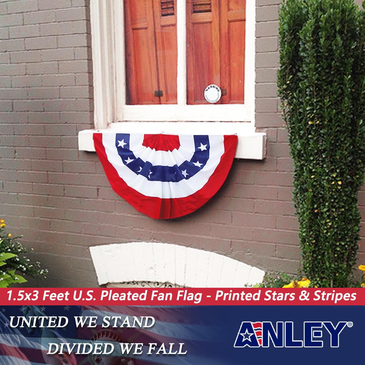Anley flag alongside a ruler to demonstrate the 1.5x3 ft compact size