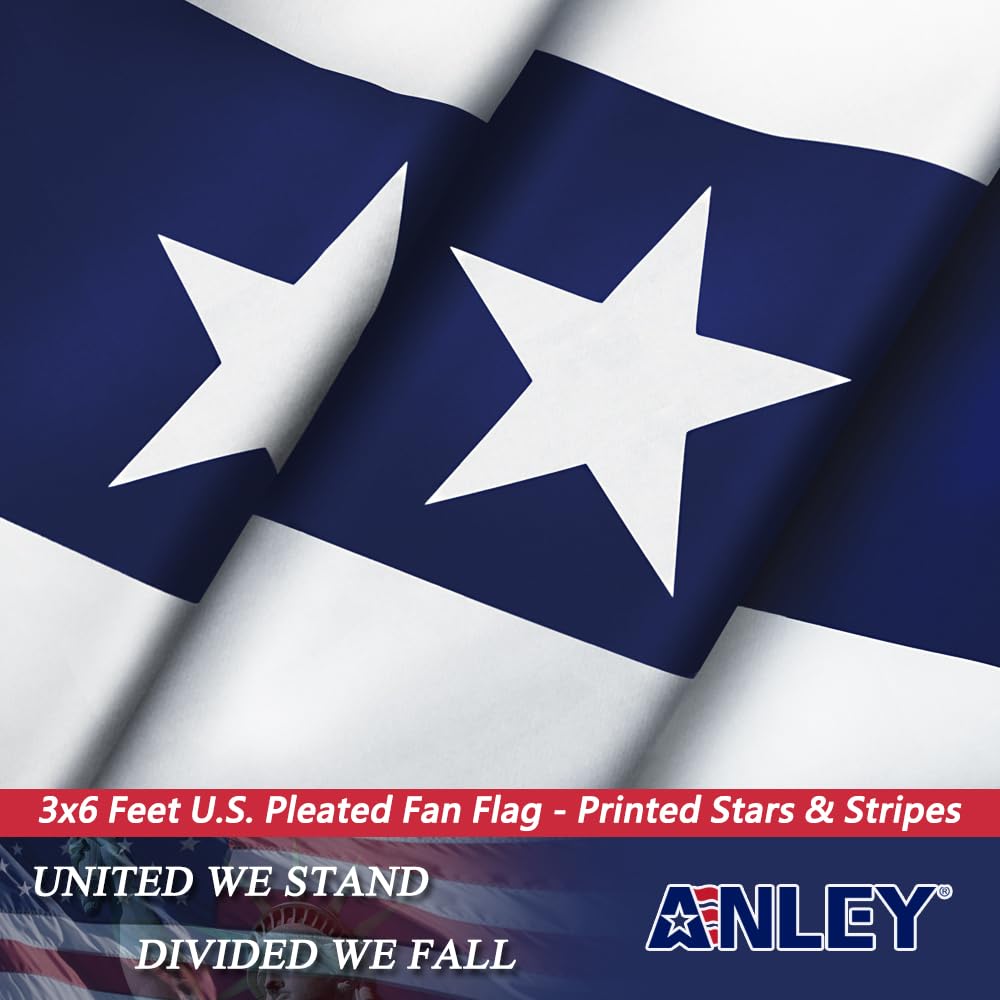 Anley flag next to a chair to show 3x6 ft scale and appropriate size for railings