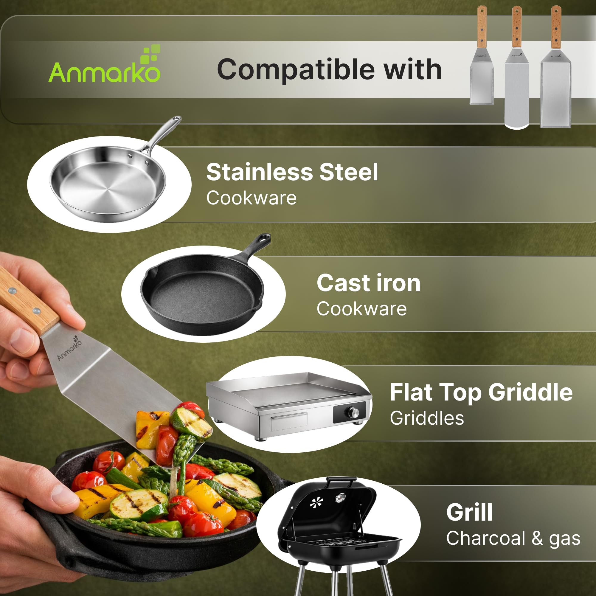 Anmarko flat spatula lifting pancakes smoothly for even flipping and serving
