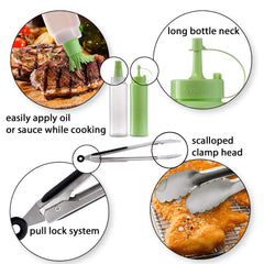 Anmarko grill tongs in use flipping burgers with a secure ergonomic grip