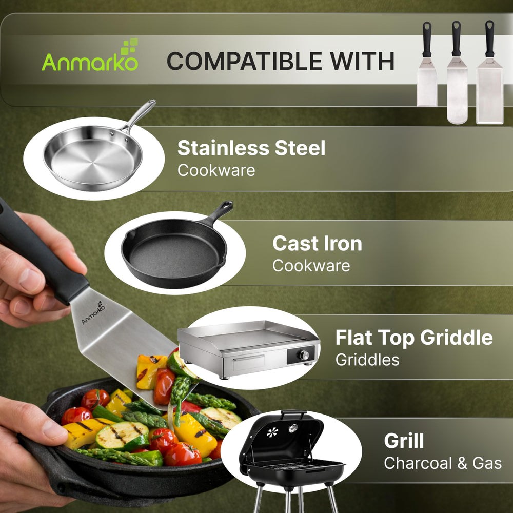 Anmarko spatulas hanging on kitchen rail showing compact storage and quick access