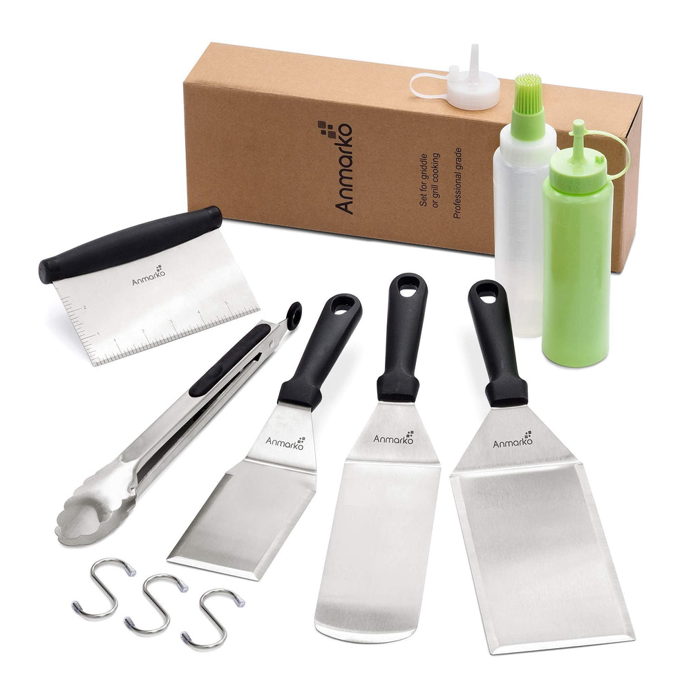 Anmarko scaled size comparison displaying spatulas, scraper and tongs dimensions
