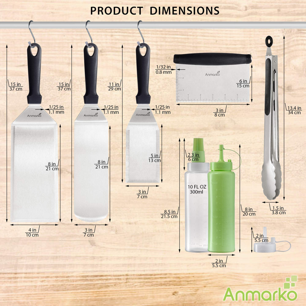 Anmarko tools on a Blackstone griddle demonstrating professional cooking workflow