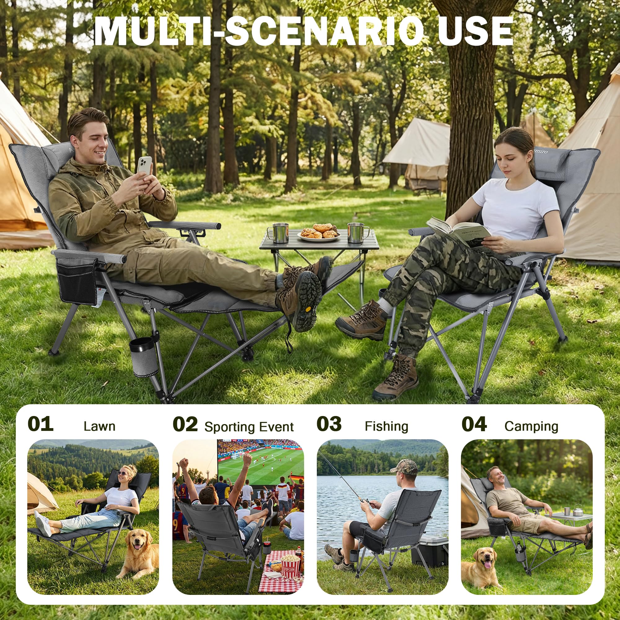 Anmiro chair next to person to show size and portable scale
