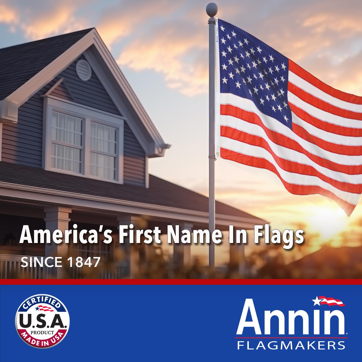 Annin Flagmakers close-up of embroidered stars highlighting crisp stitching and longevity