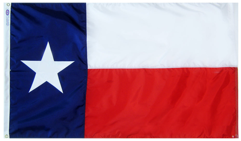 Annin Flagmakers Texas flag front view showing vibrant colors and correct star placement for authentic display