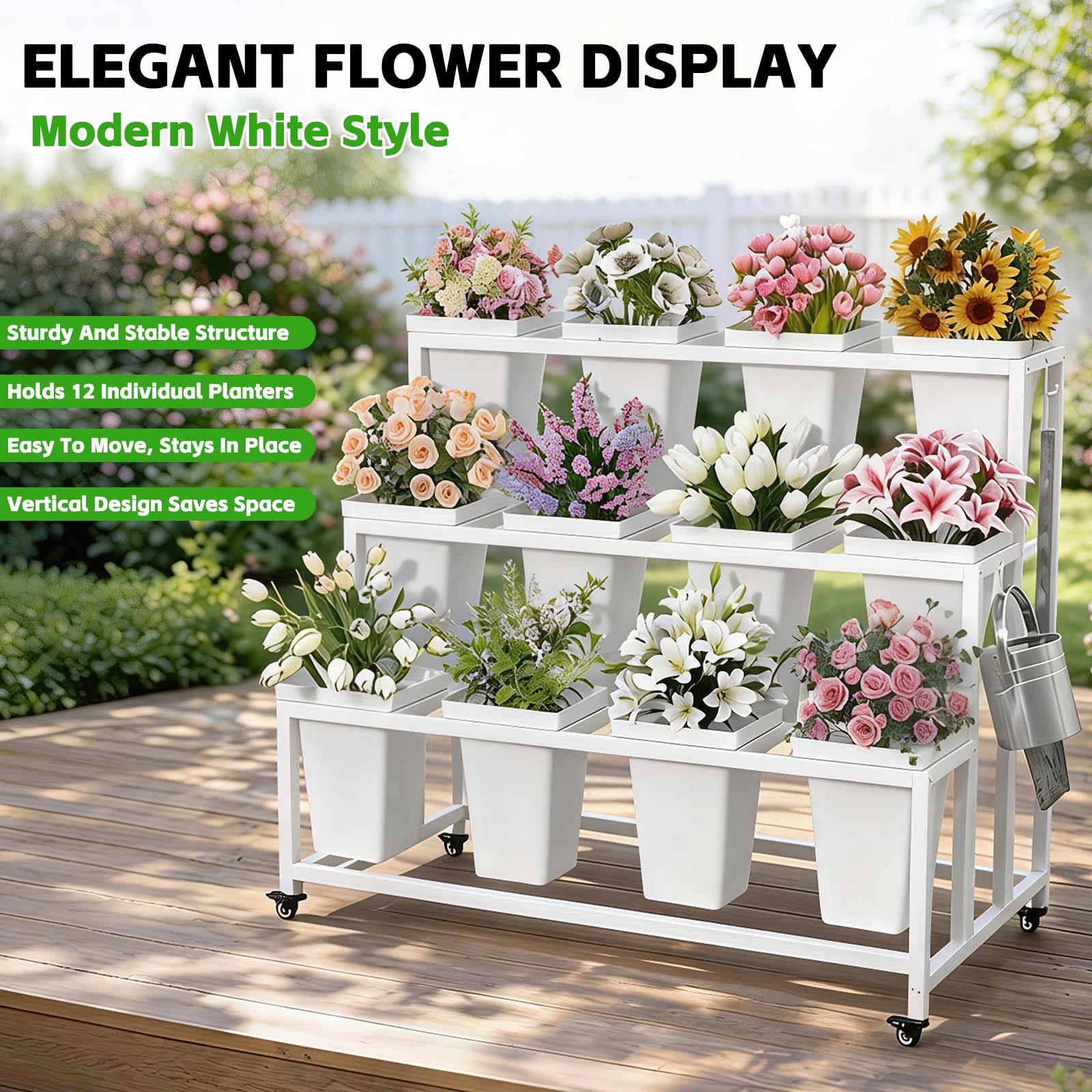 Annzoe flower cart in use at a wedding venue demonstrating attractive, mobile styling