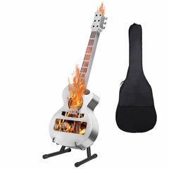 ANOER fire pit front view showing guitar shape and compact design for portable warmth