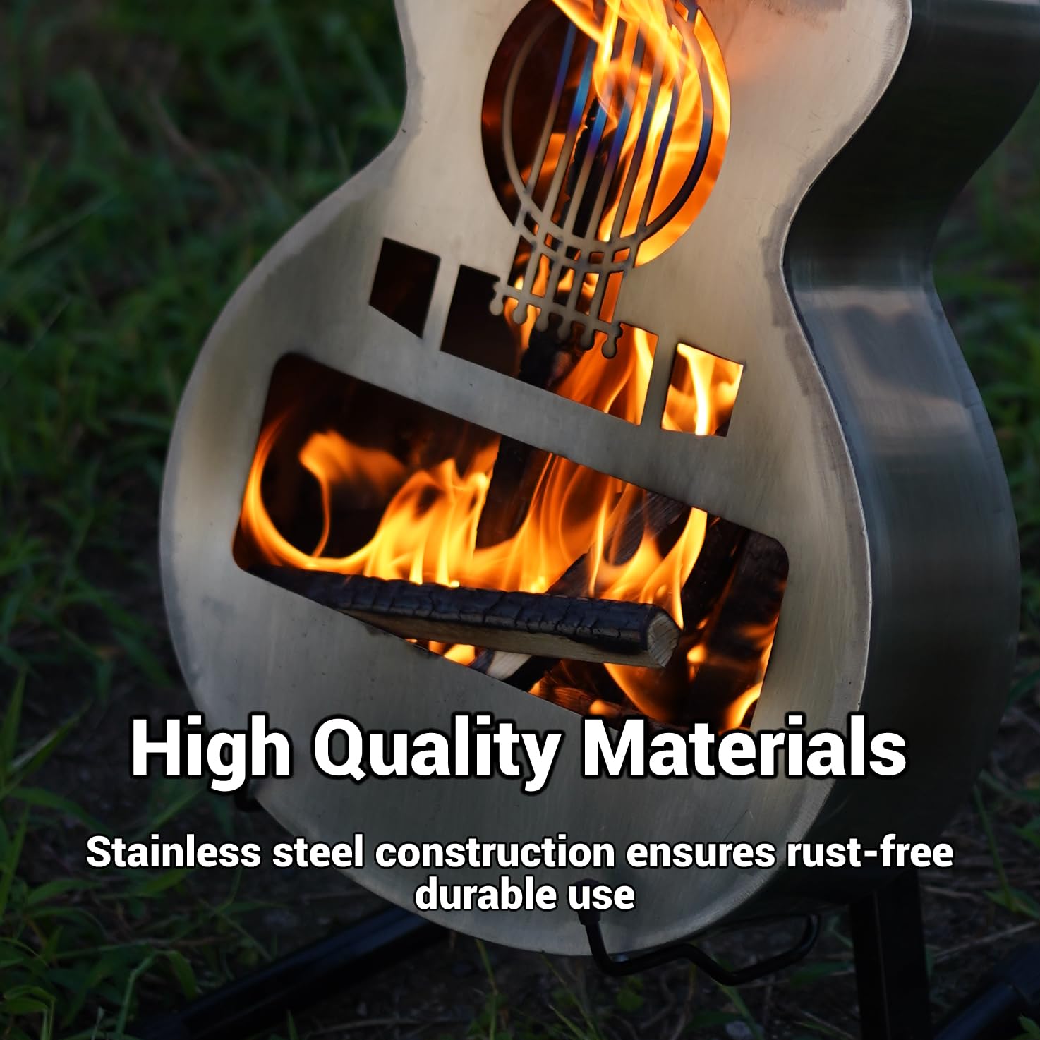 ANOER guitar-shaped backpack with fire pit inside for easy transport and storage