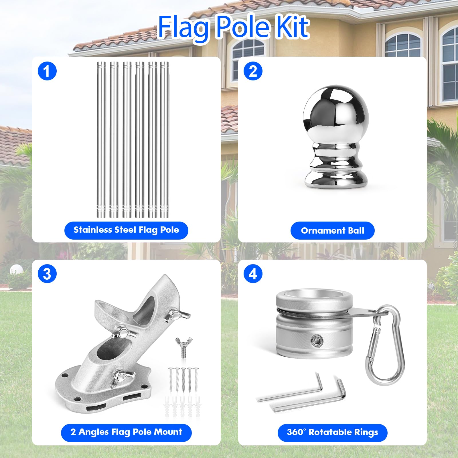 Anovo flag pole mounted on a porch demonstrating clear visibility and curb appeal