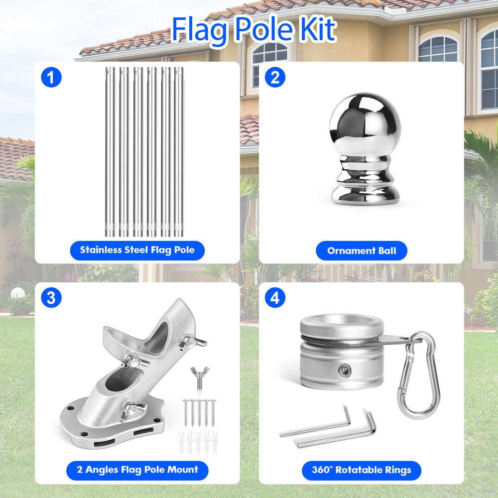 Anovo flag pole mounted on a porch demonstrating clear visibility and curb appeal