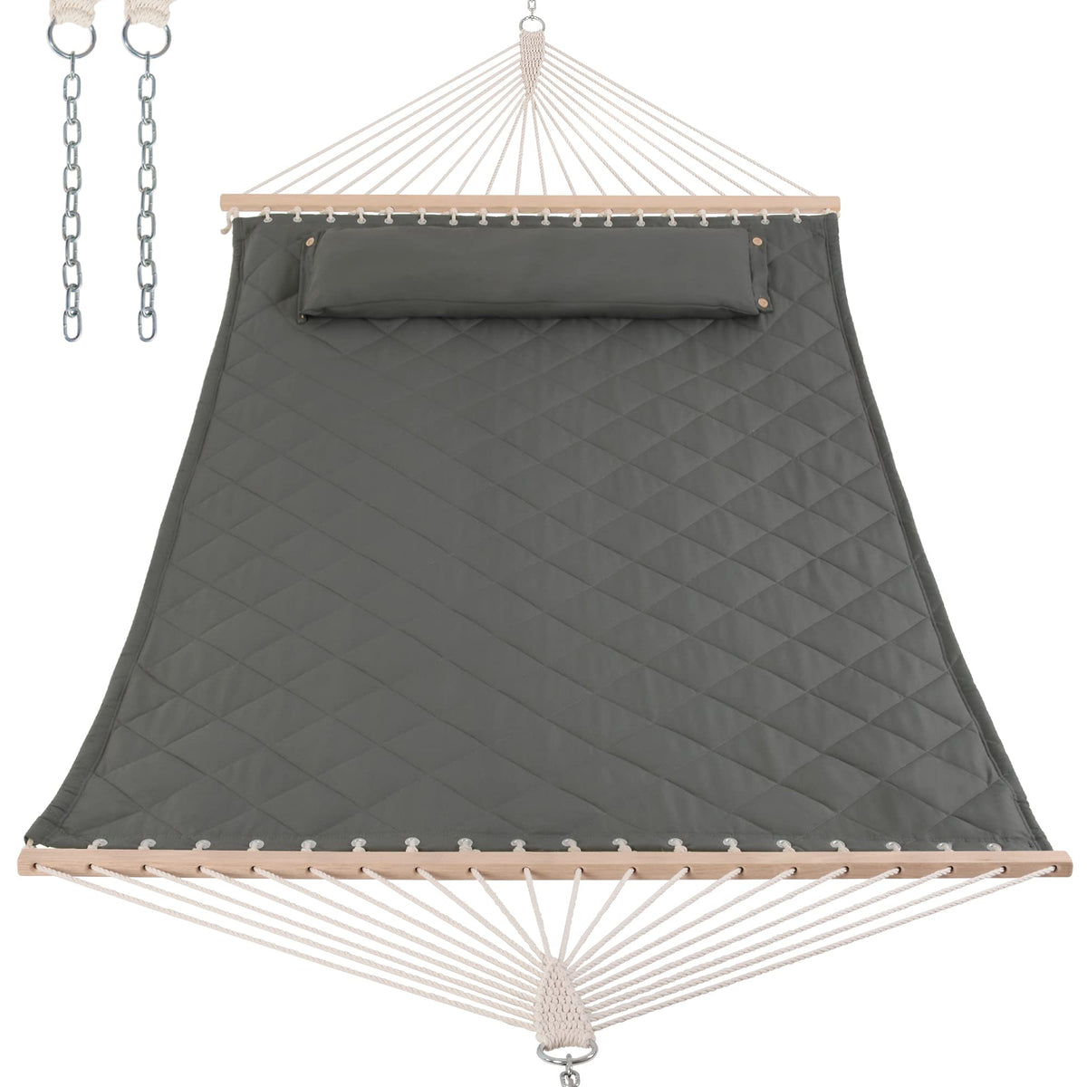 ANOW front view full hammock showing spreader bars and bed for comfortable lounging