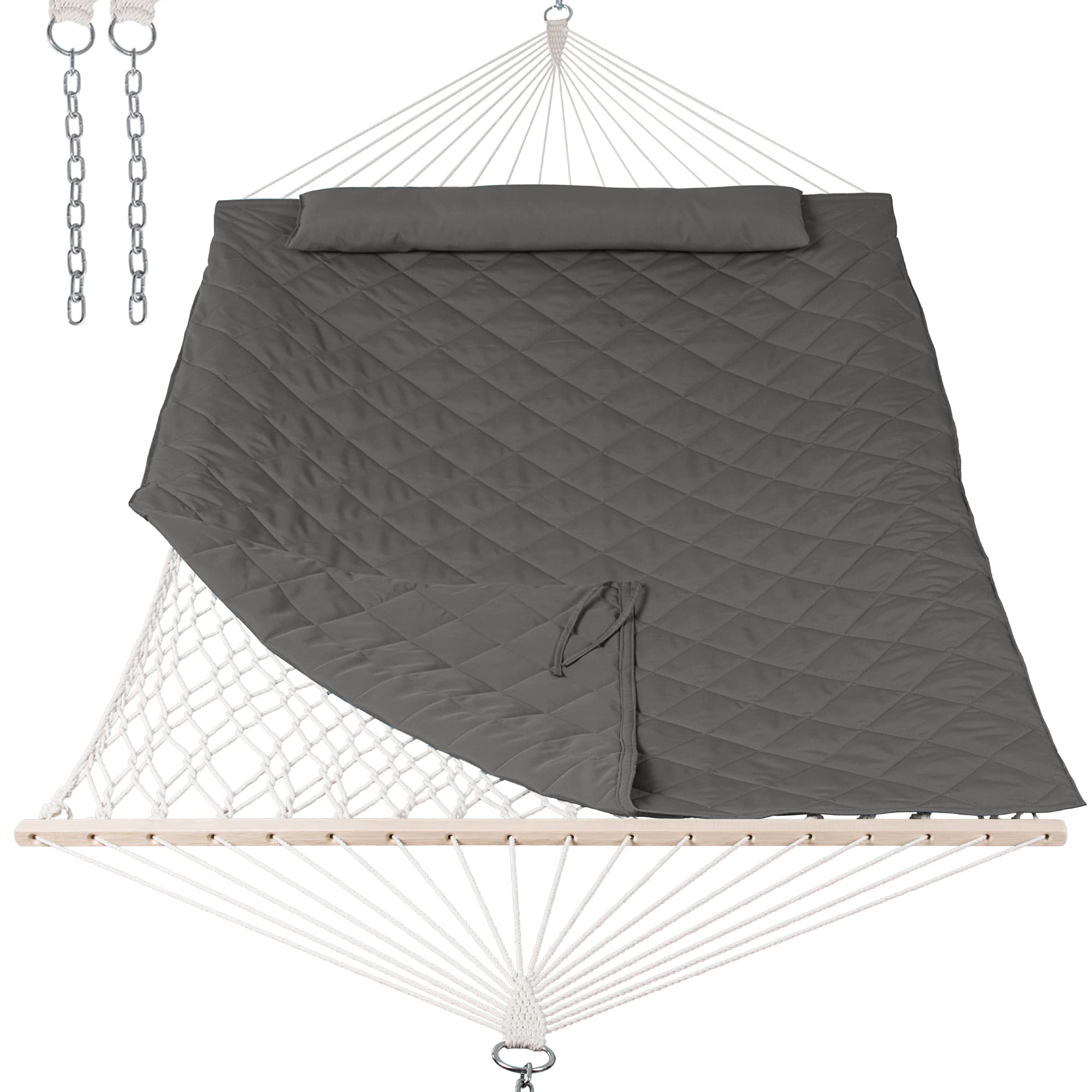 ANOW hammock front view showing full two-person bed and cushion comfort