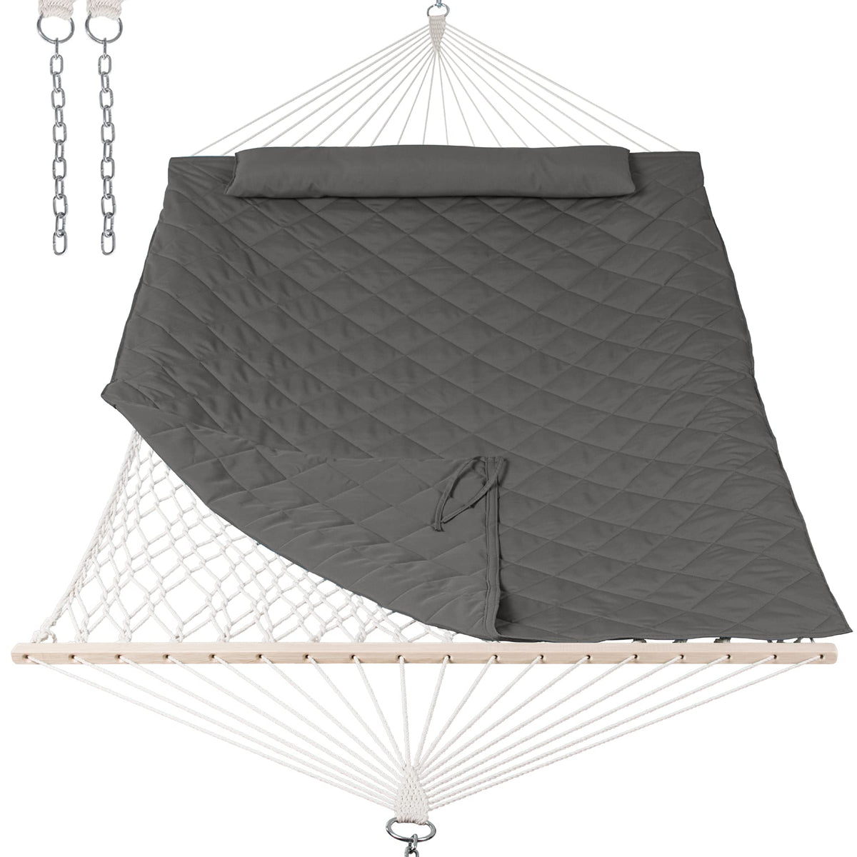 ANOW hammock front view showing full two-person bed and cushion comfort