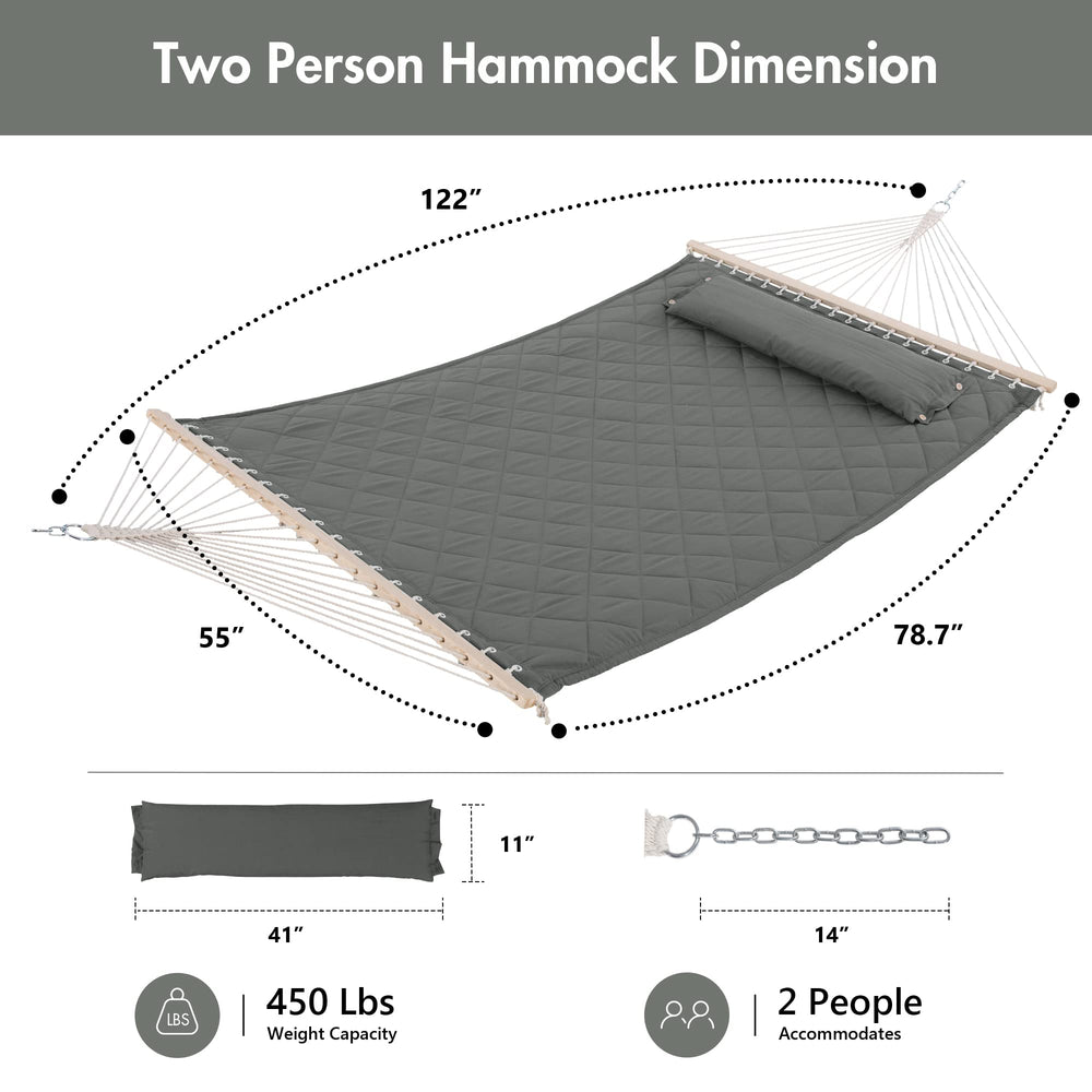 ANOW hammock on a 12ft stand showing fit and extended chain reach benefit