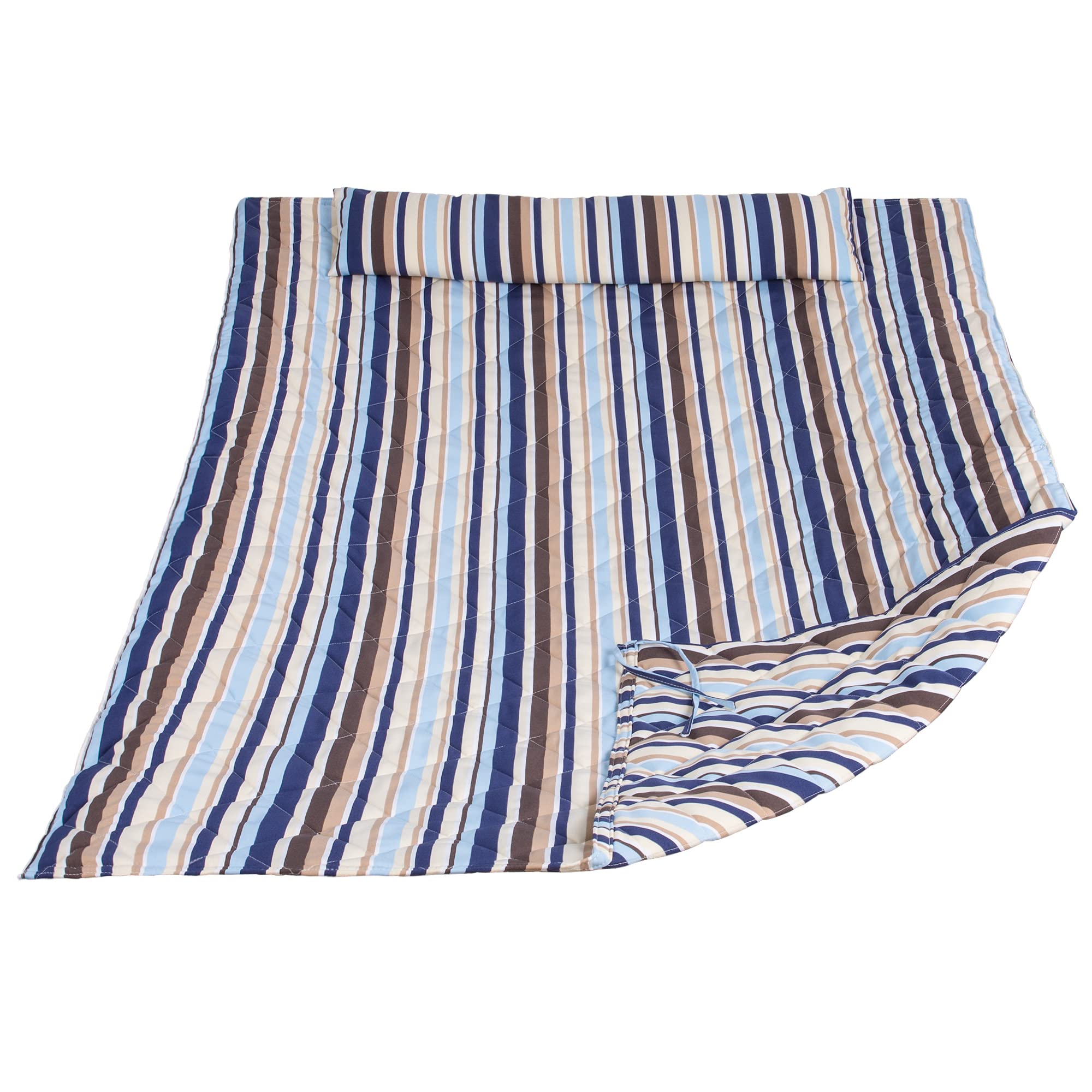 ANOW front view of blue-striped hammock pad showing full size and pattern benefit