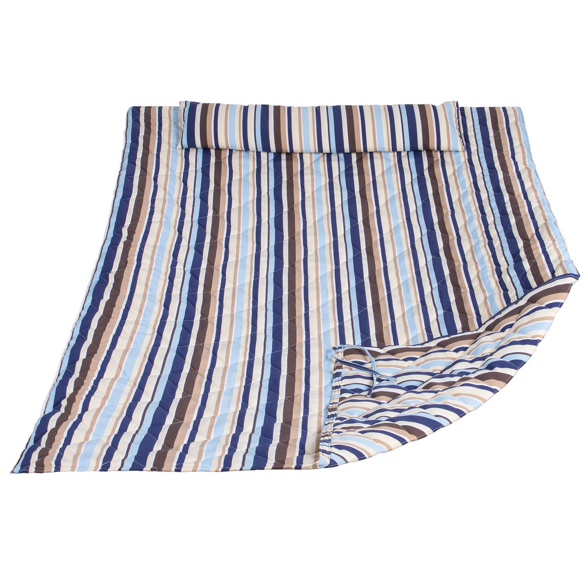 ANOW front view of blue-striped hammock pad showing full size and pattern benefit