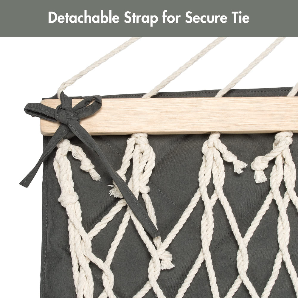 ANOW hammock pad next to person for scale demonstrating family-sized fit