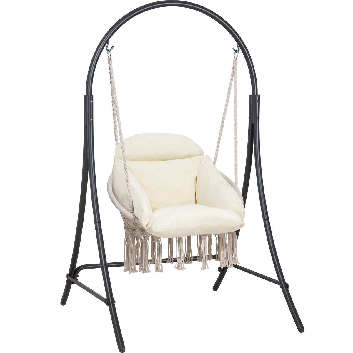 ANOW front view of macrame hammock chair showing style and stability