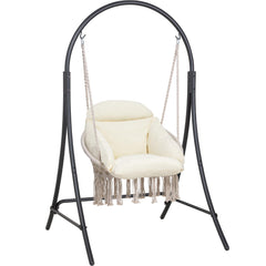 ANOW front view of macrame hammock chair showing style and stability