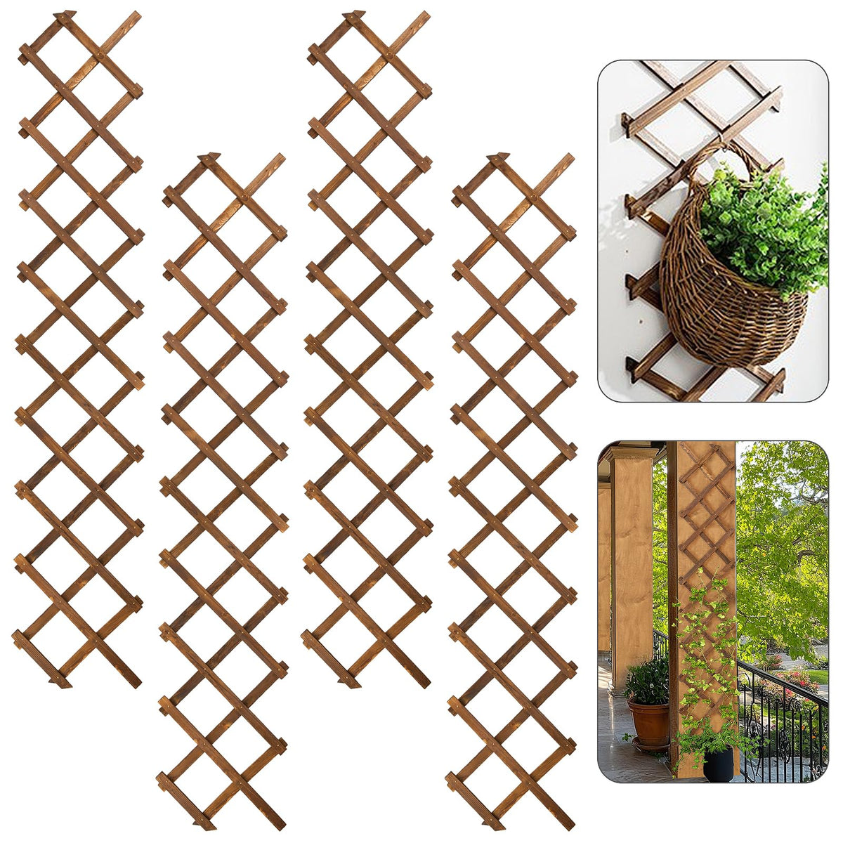 ANPHSIN front view of four trellis panels showing rustic finish and included nails benefits easy mounting