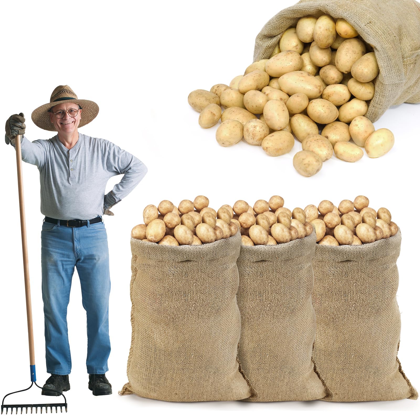 ANPHSIN front view of burlap sack showing size and breathable storage benefit
