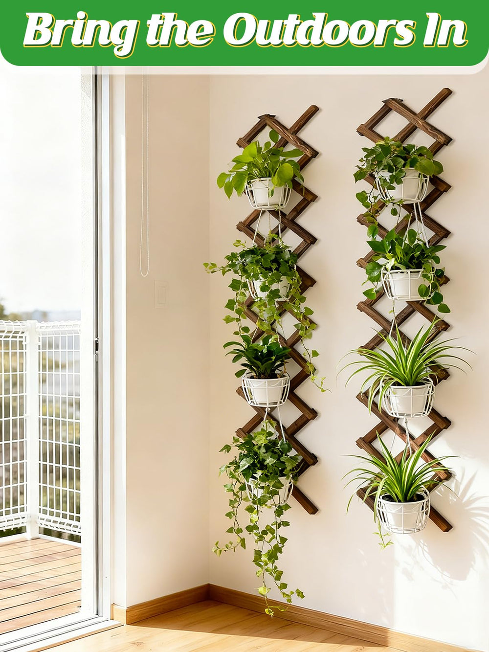 ANPHSIN trellis held by hand for scale showing compact storage and easy placement benefit