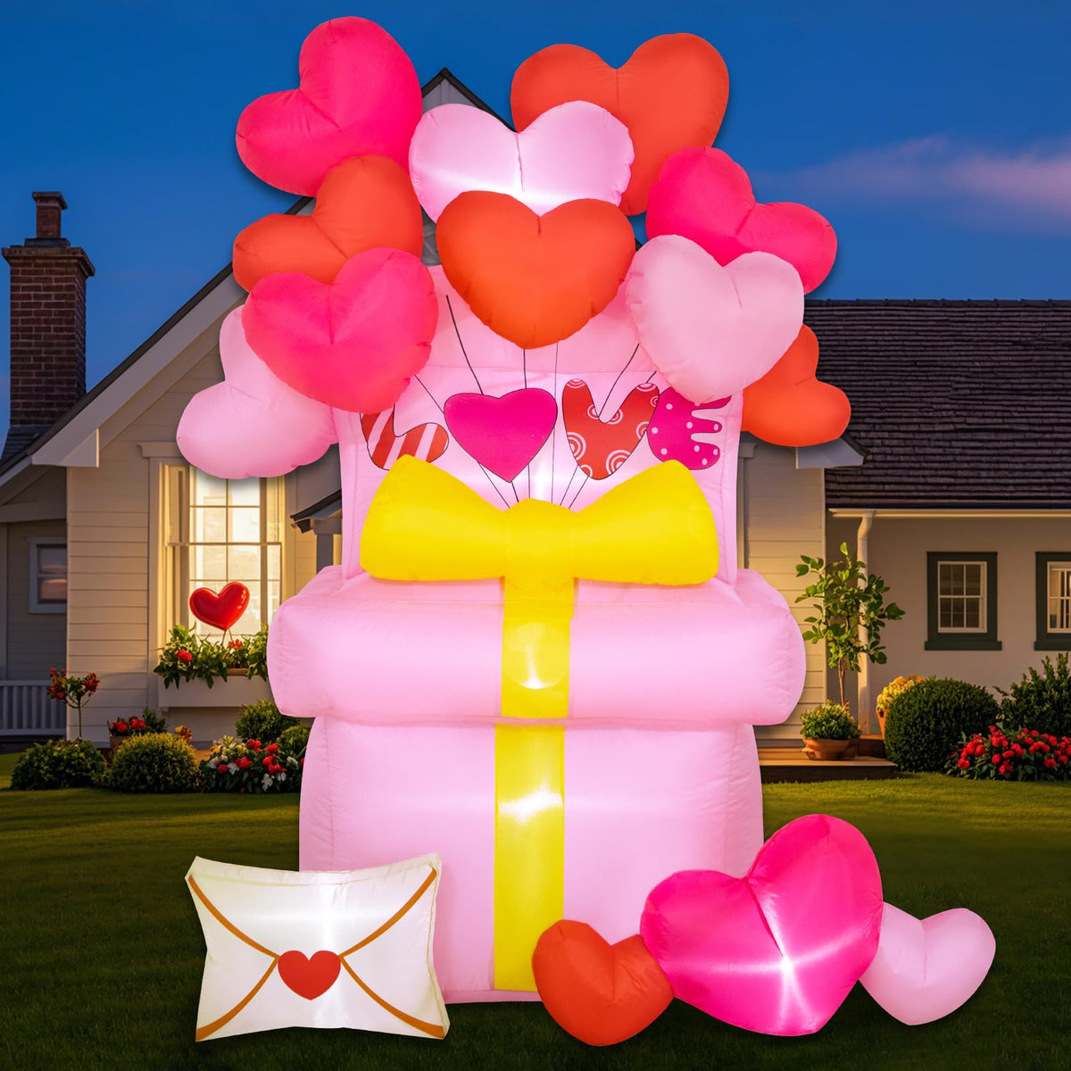 anroog front view love gift box inflatable brightly lit for curb appeal
