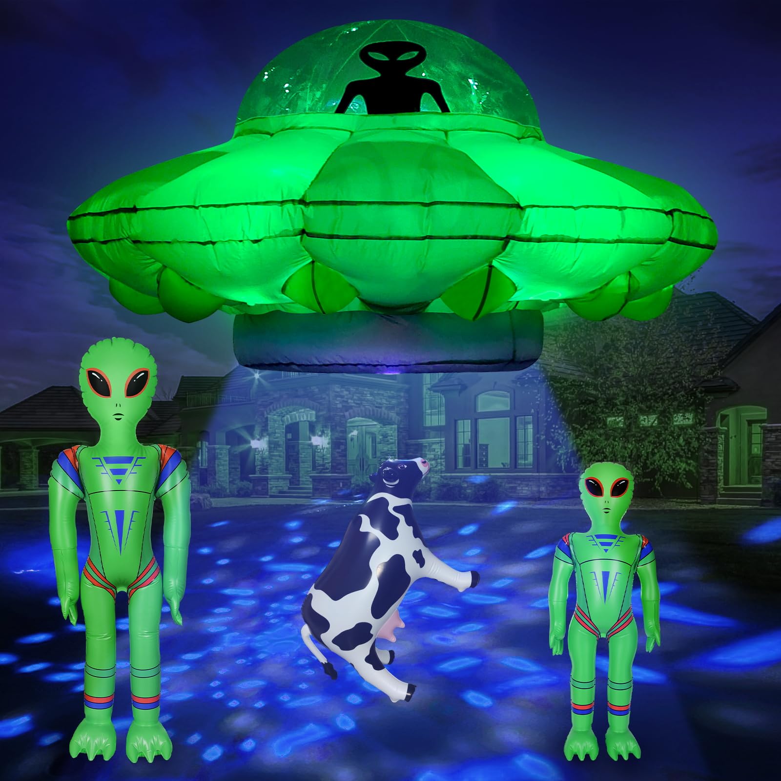 anroog UFO front view showing craft and LEDs for dramatic yard focal point