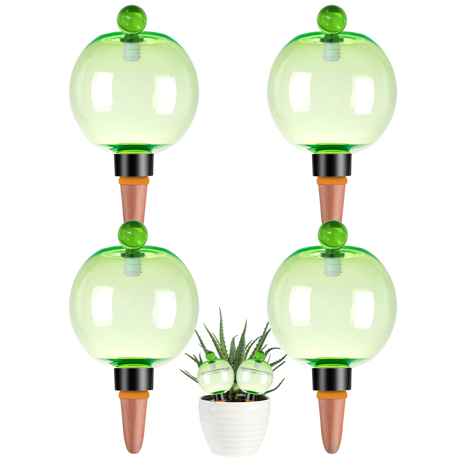 Ansberta front view of four 17oz watering globes showing packaging and green color benefits quick hydration
