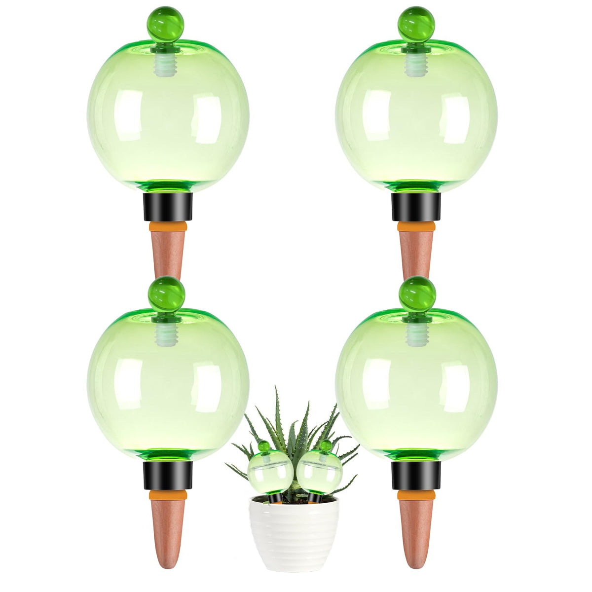 Ansberta front view of four 17oz watering globes showing packaging and green color benefits quick hydration