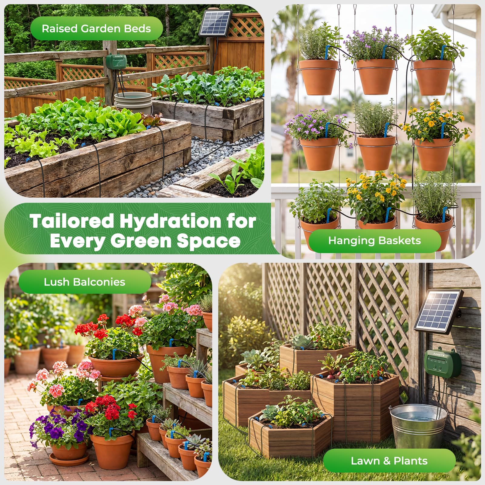 AnseTo drip hose routed across pots delivering consistent hydration