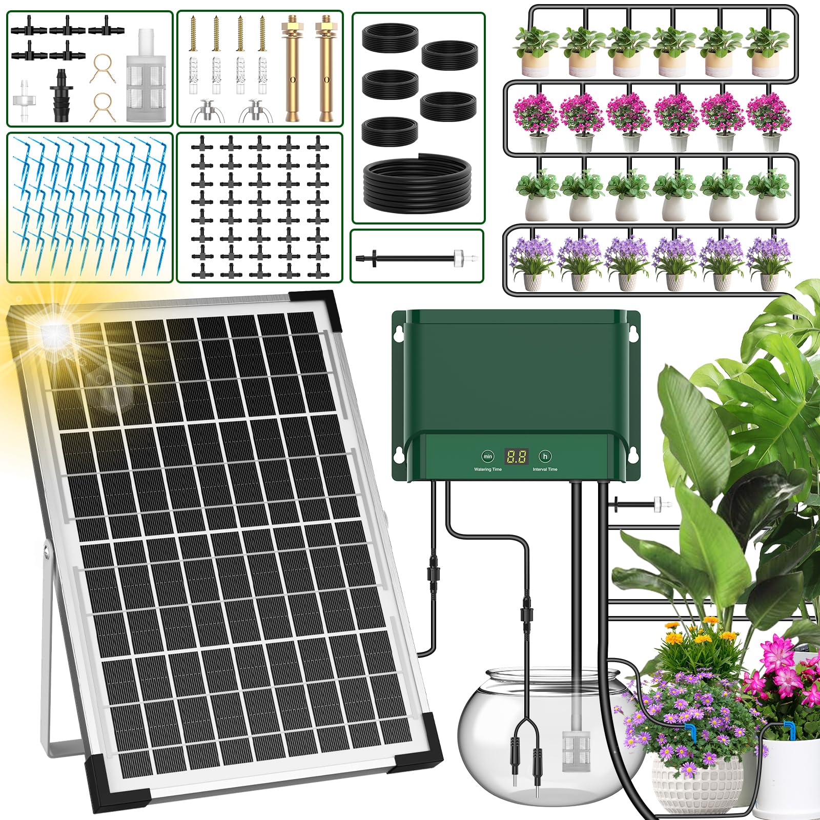 AnseTo solar panel and timer front view showing durable outdoors setup